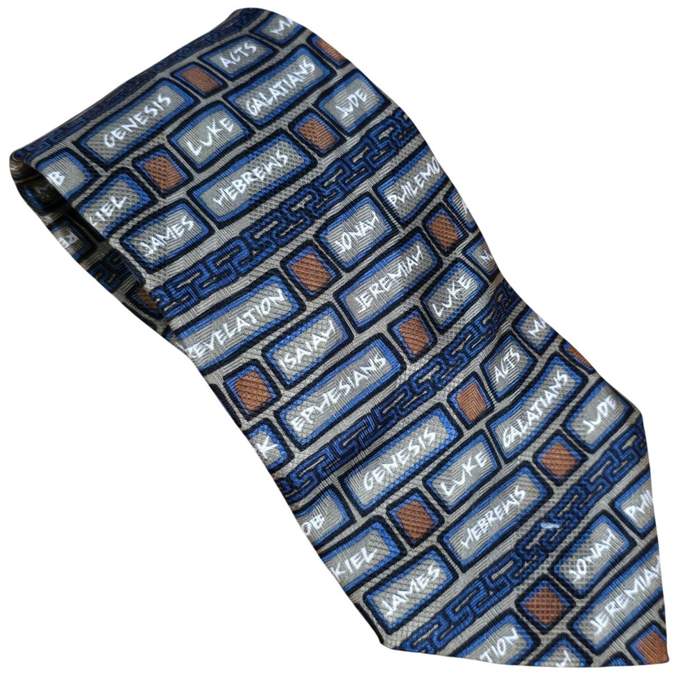 Eagle Wings Silk Tie Books of the Bible Religious Christian Blue Grey